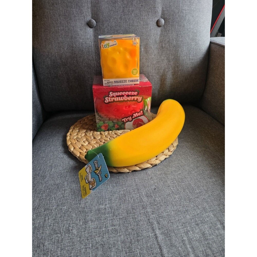 Jumbo Squishy Squeezy Bundle Strawberry, Cheese & Giant Banana All New